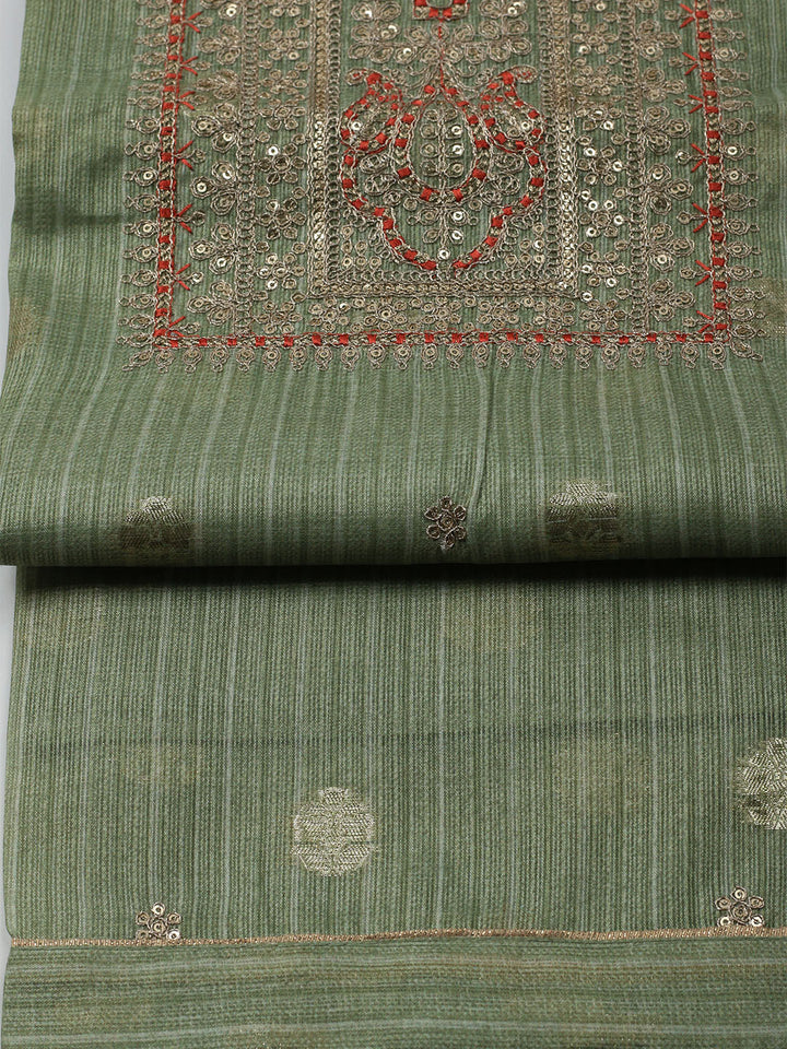 Embroidered Chanderi Unstitched Kurta With Pant &amp; Dupatta