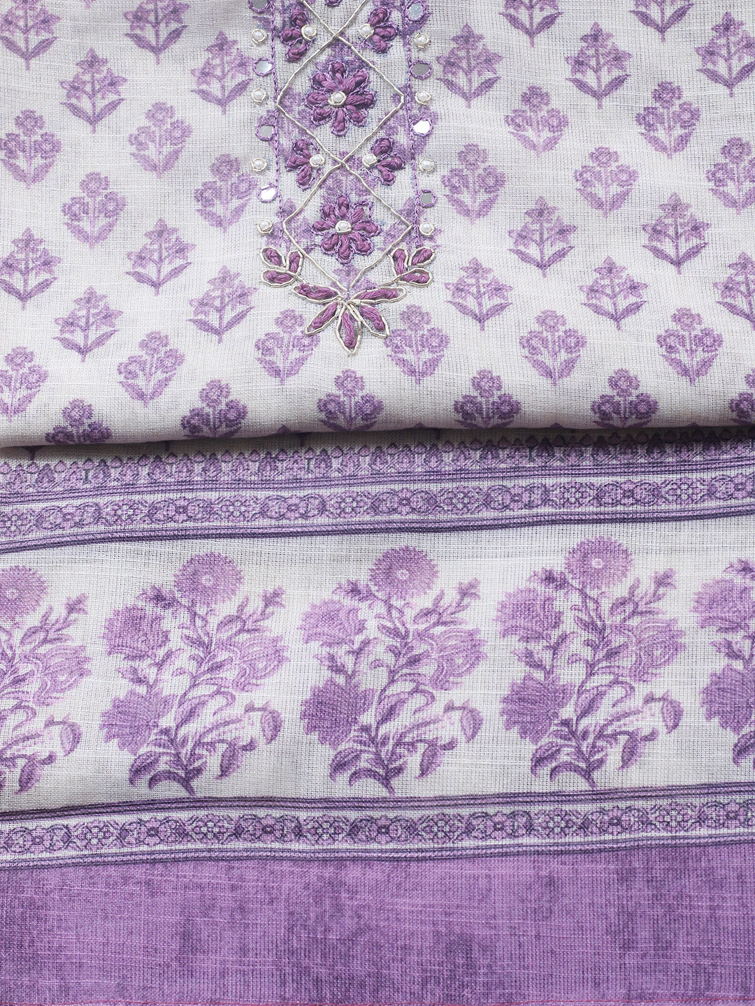 Embroidered Cotton Blend Unstitched Suit With Pant &amp; Dupatta