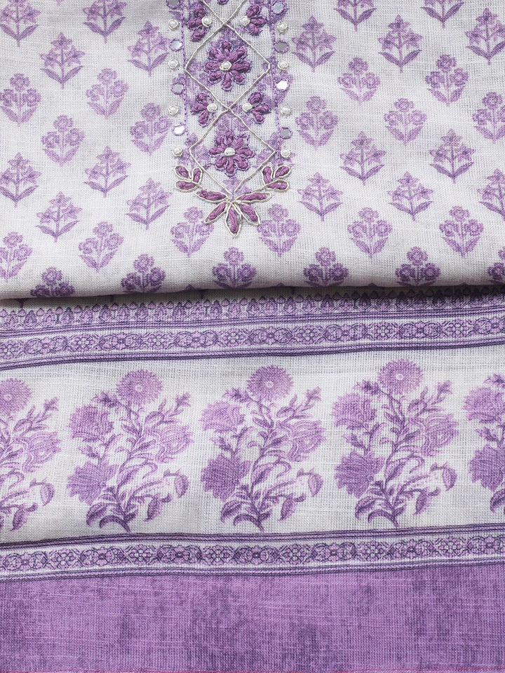 Embroidered Cotton Blend Unstitched Suit With Pant &amp; Dupatta