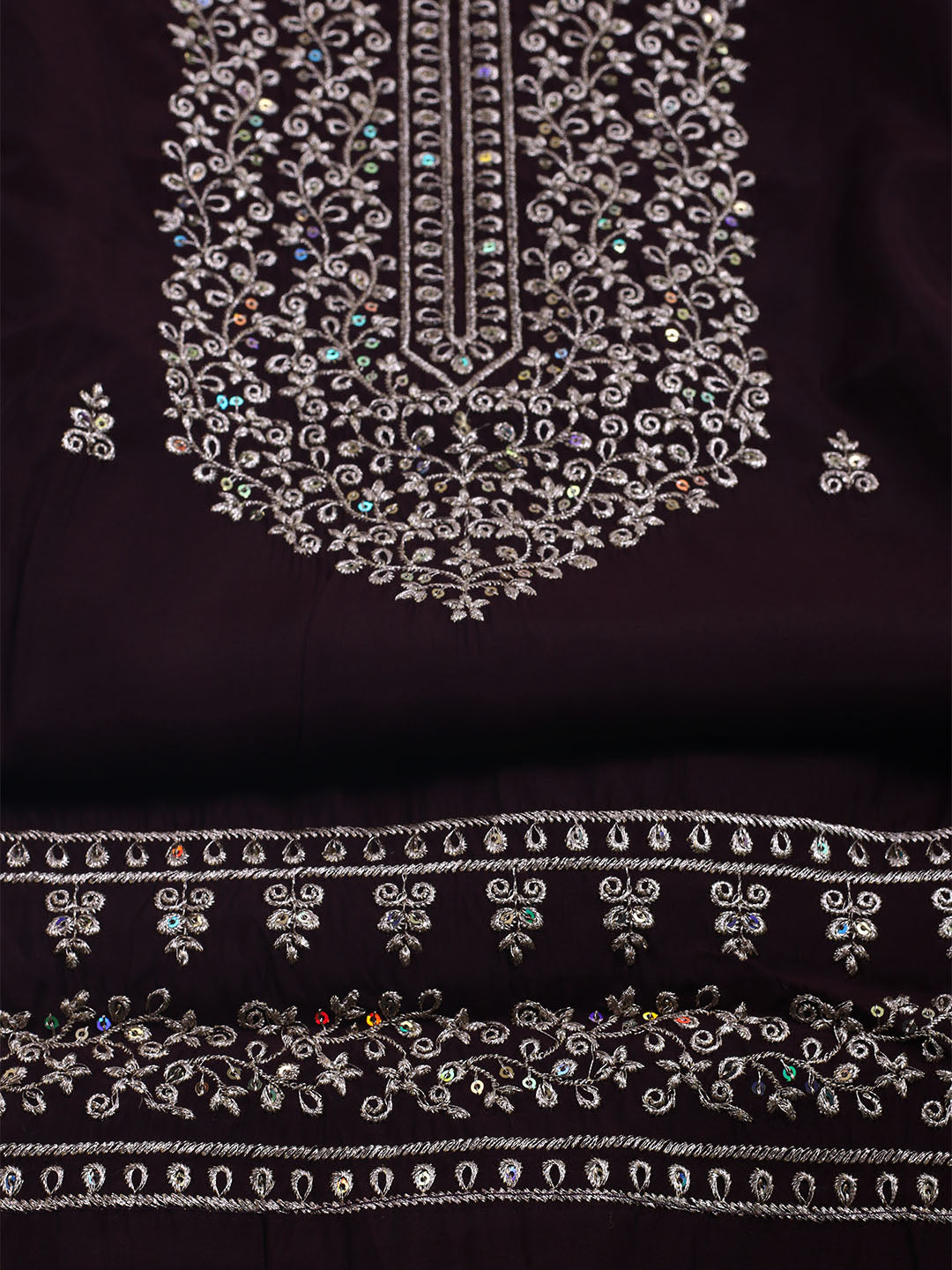 Neck Embroidered Chanderi Unstitched Suit With Dupatta