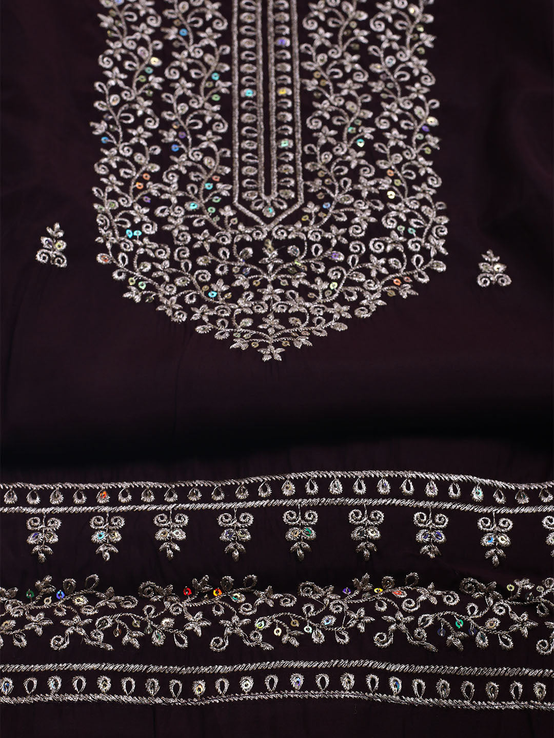 Neck Embroidered Chanderi Unstitched Suit With Dupatta