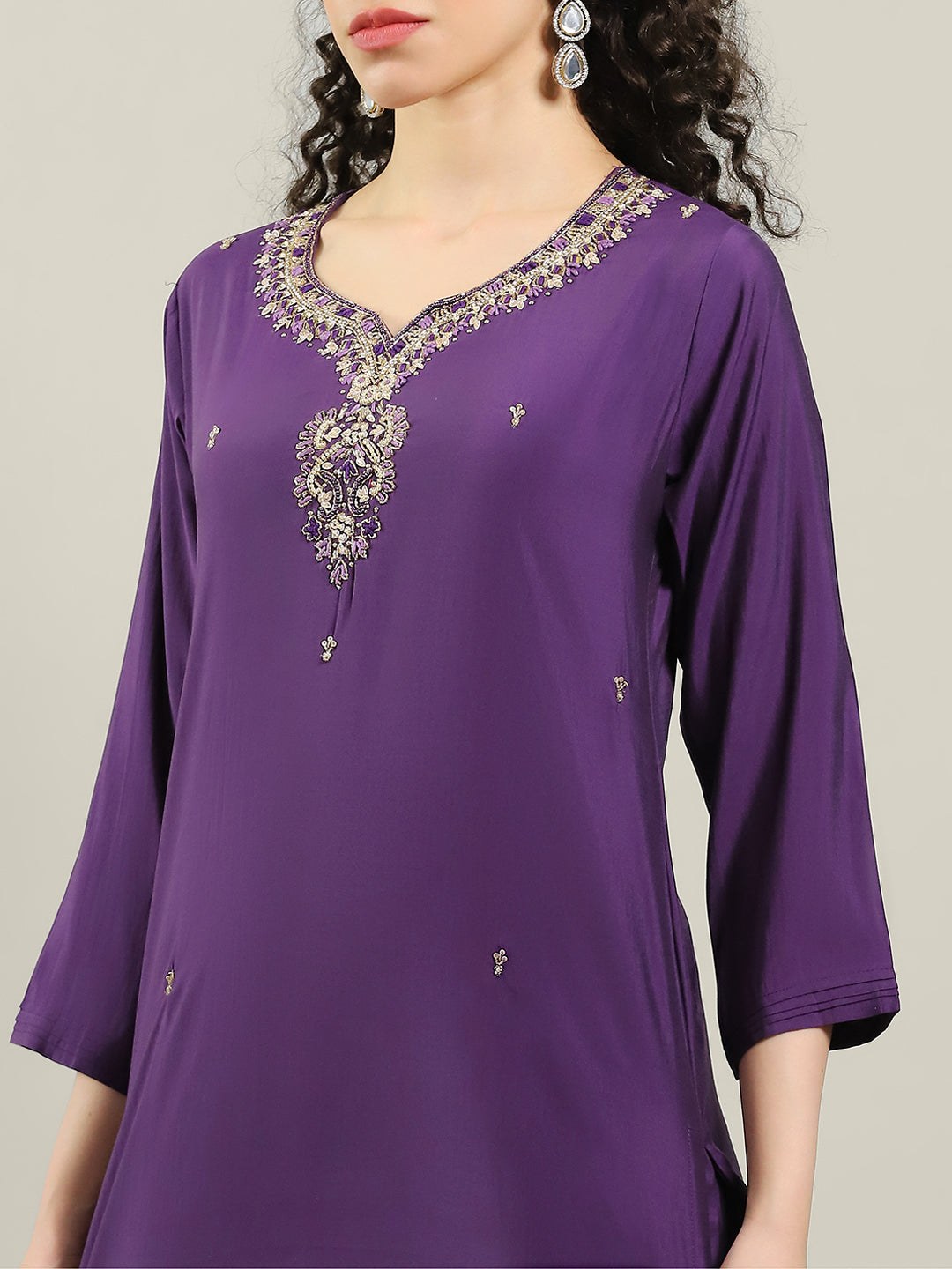 Printed Cotton Blend Kurta With Pants & Dupatta