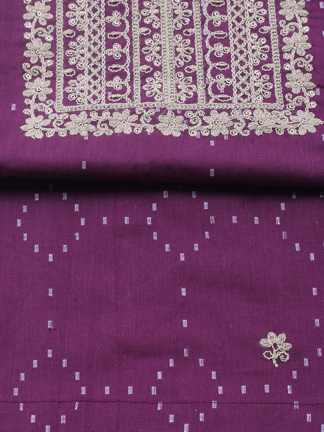 Embroidered Cotton Blend Unstitched Suit With Pant &amp; Dupatta