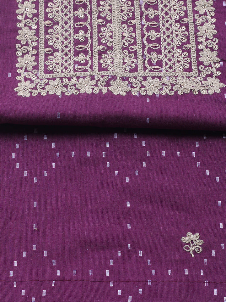 Embroidered Cotton Blend Unstitched Suit With Pant &amp; Dupatta