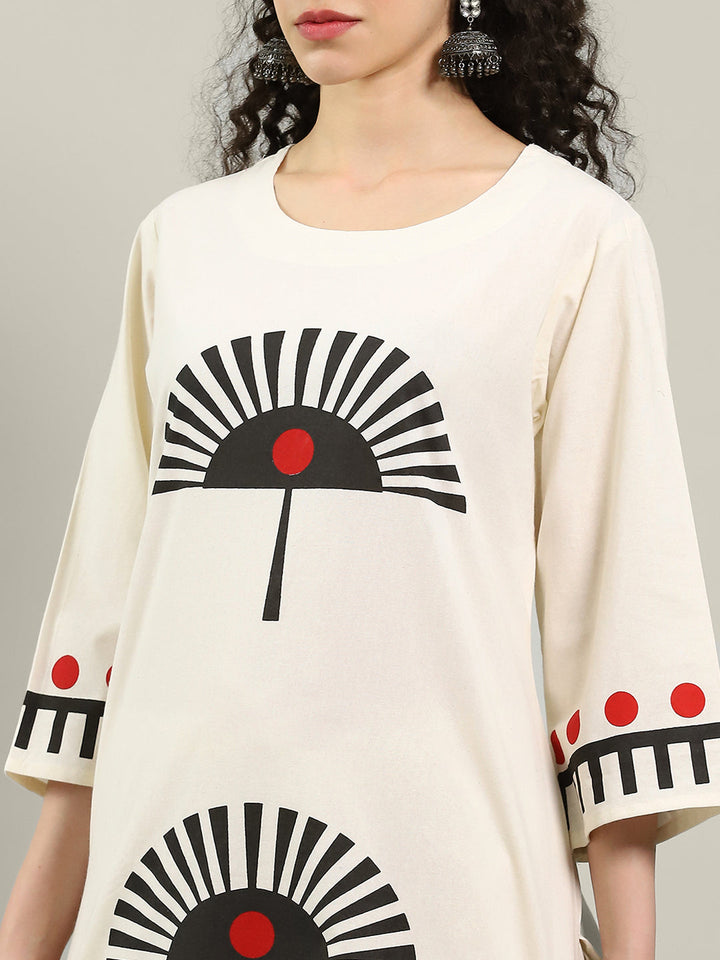 Printed Cotton Blend Kurta With Pants