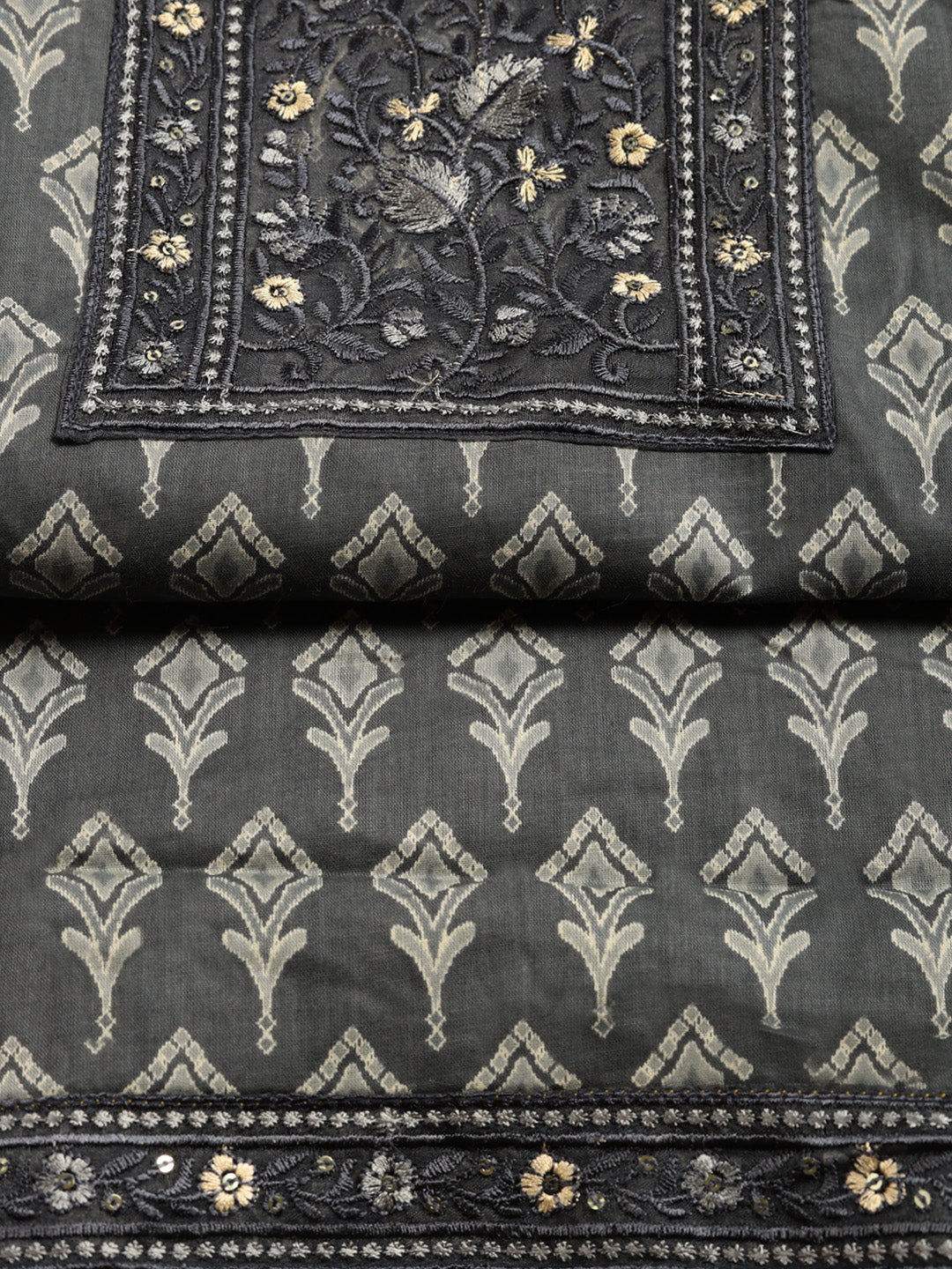 Printed Cotton Blend Unstitched Suit With Pant &amp; Dupatta