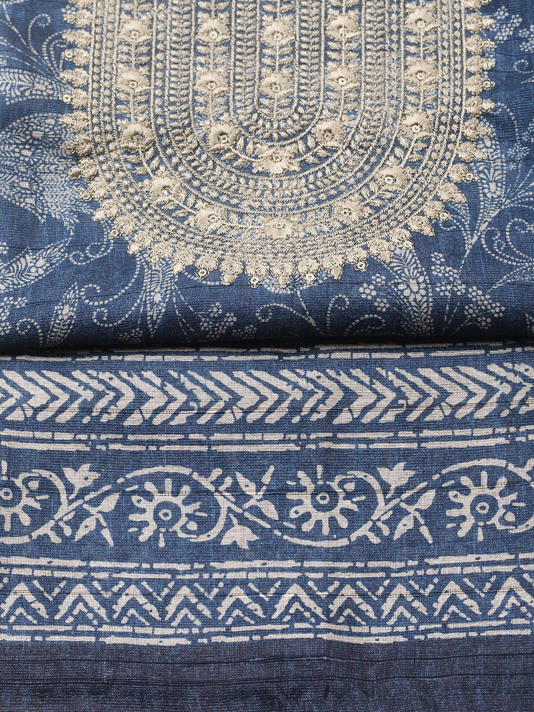 Embroidered Cotton Blend Unstitched Suit With Pant &amp; Dupatta