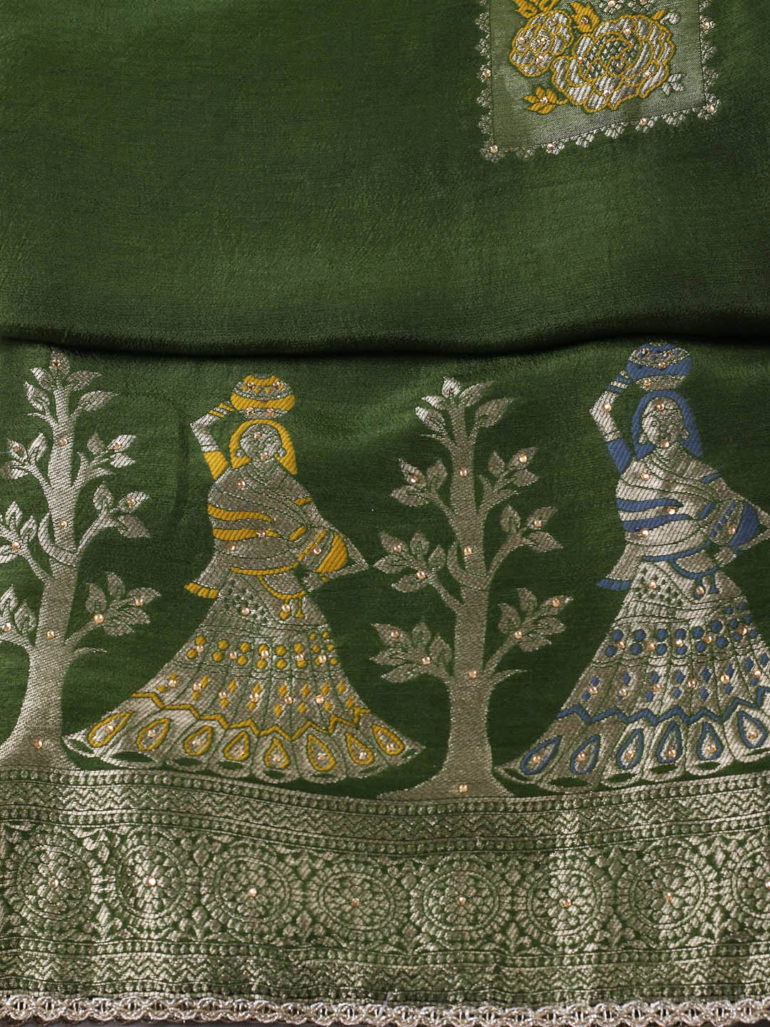 Woven Design Chanderi Unstitched Suit With Pant &amp; Dupatta