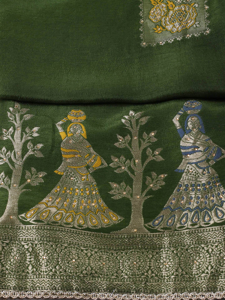 Woven Design Chanderi Unstitched Suit With Pant &amp; Dupatta