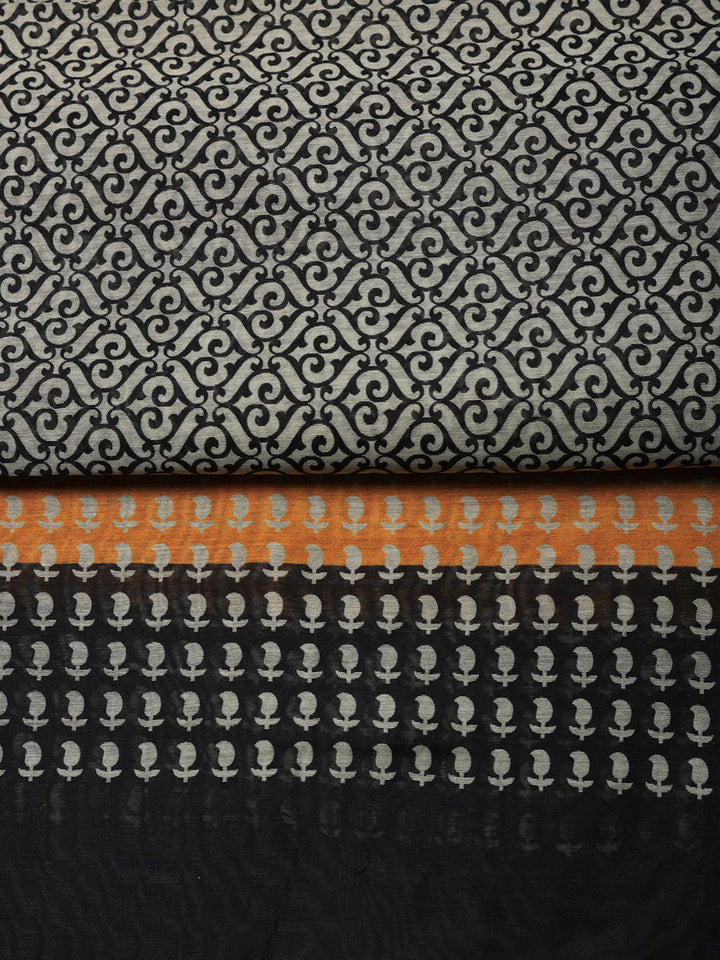 Printed Chanderi Unstitched Suit With Pant &amp; Dupatta