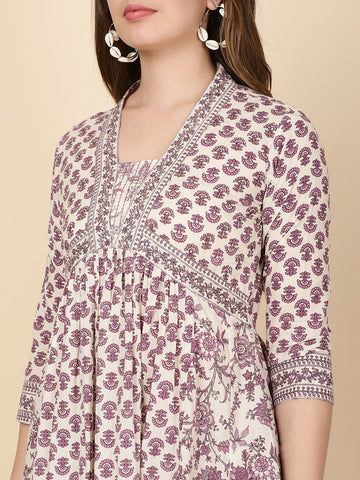 Floral Printed Cotton Kurta With Pants & Dupatta