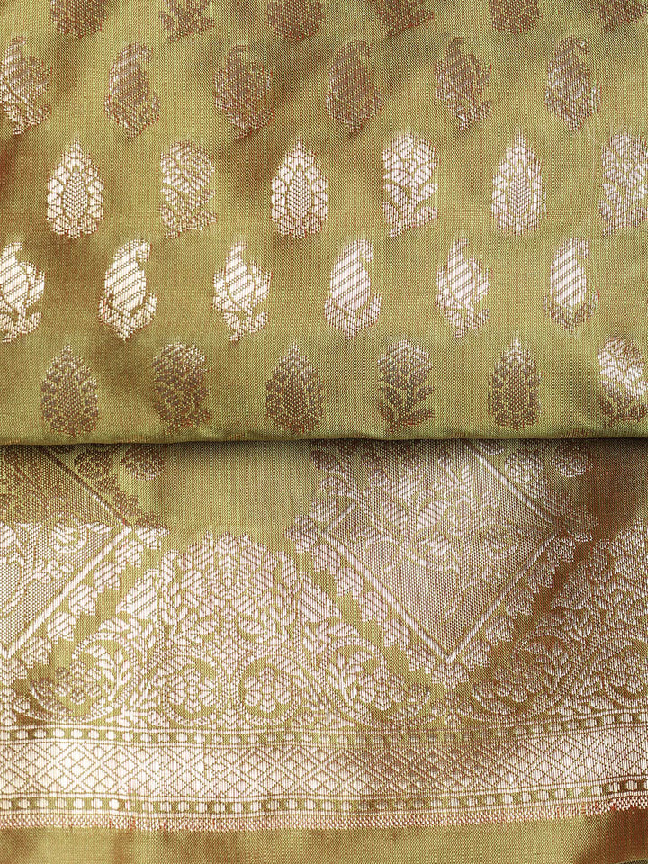 Woven Banarasi Chanderi Unstitched Suit With Dupatta