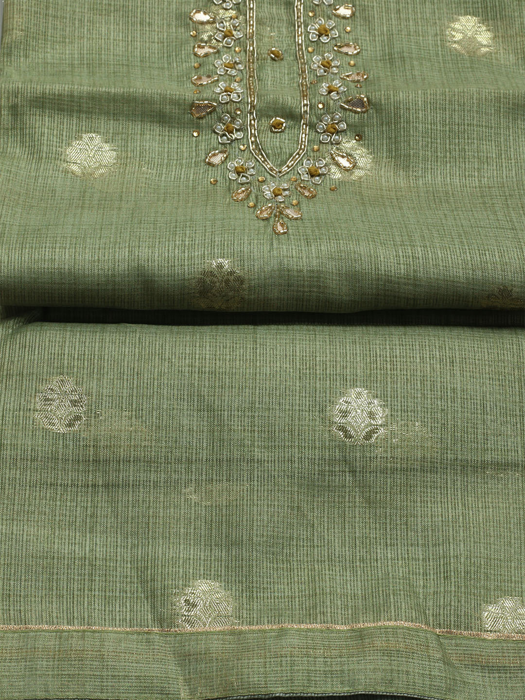 Embroidered Linen Unstitched Kurta With Pant &amp; Dupatta