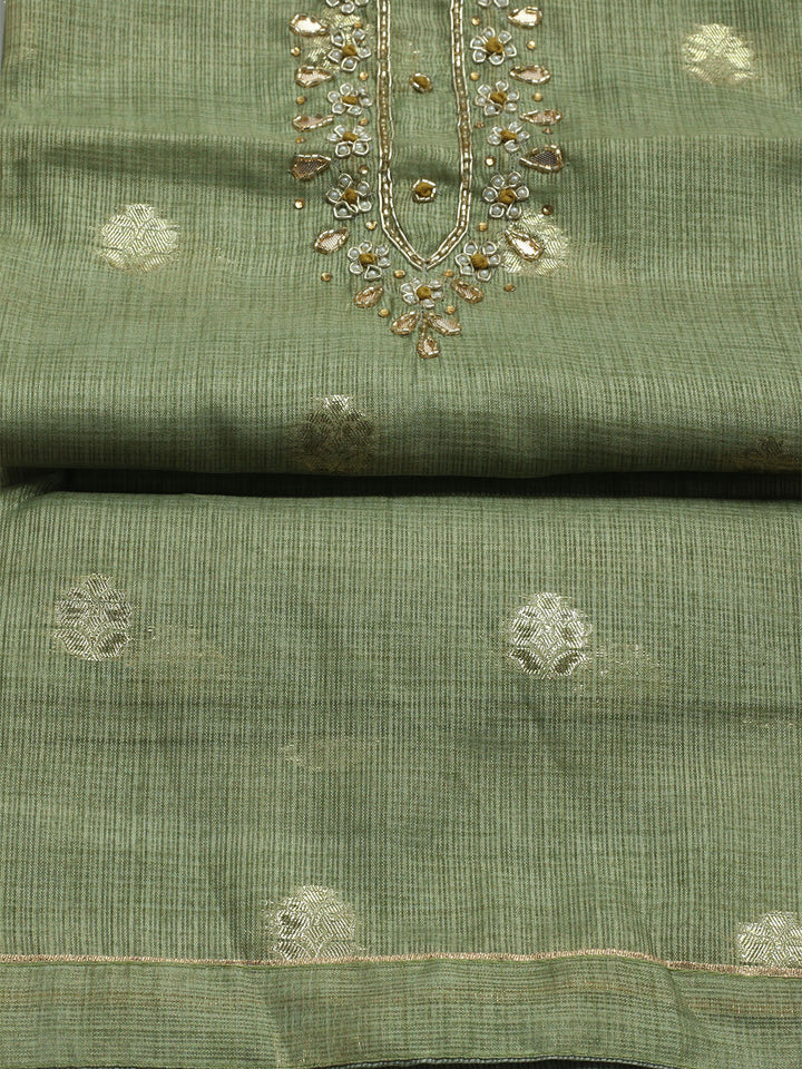 Embroidered Linen Unstitched Kurta With Pant &amp; Dupatta