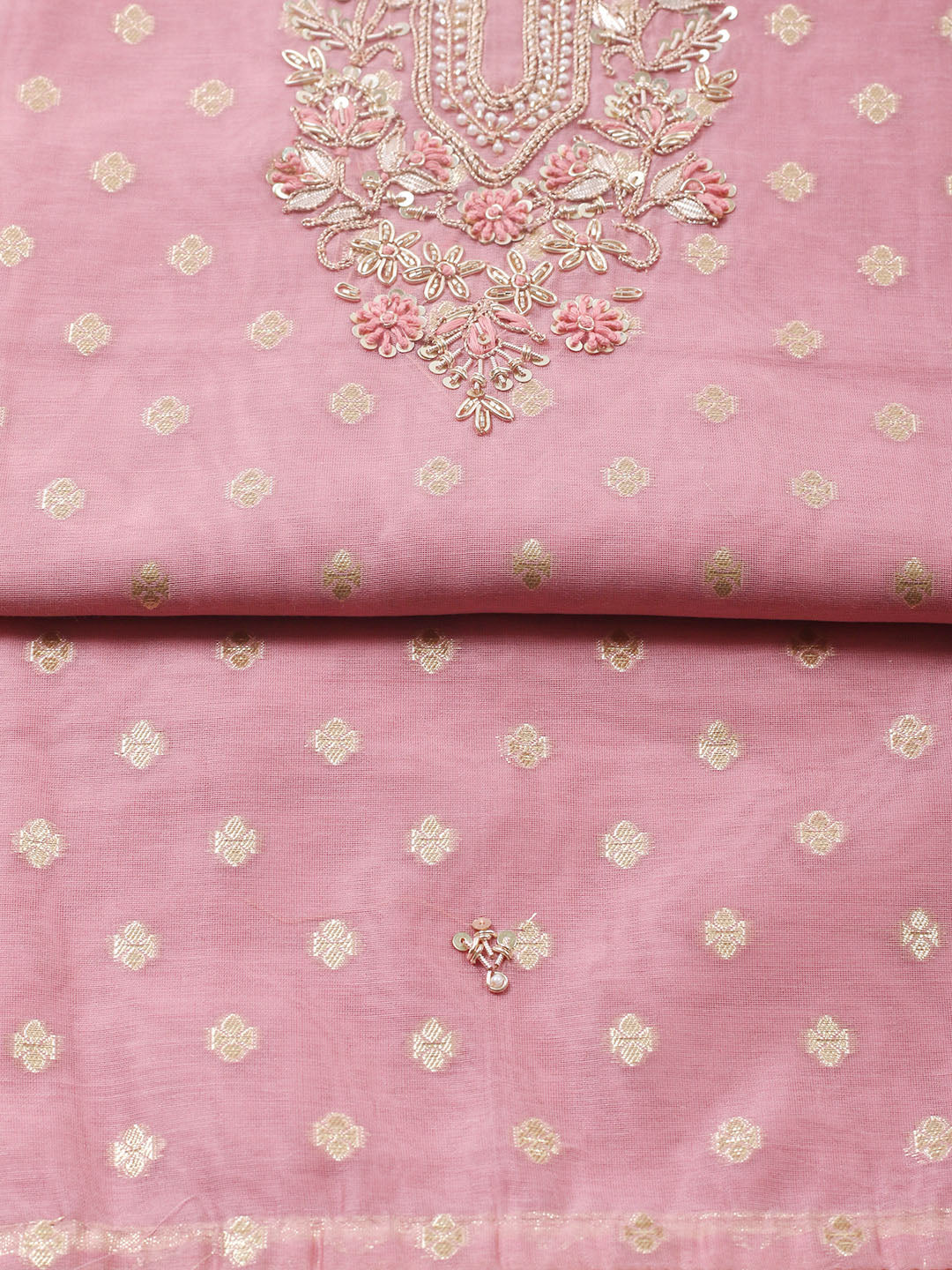 Embroidered Chanderi Unstitched Suit With Pant &amp; Dupatta