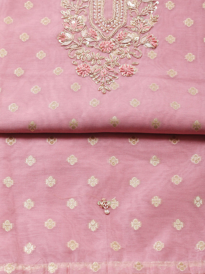 Embroidered Chanderi Unstitched Suit With Pant &amp; Dupatta