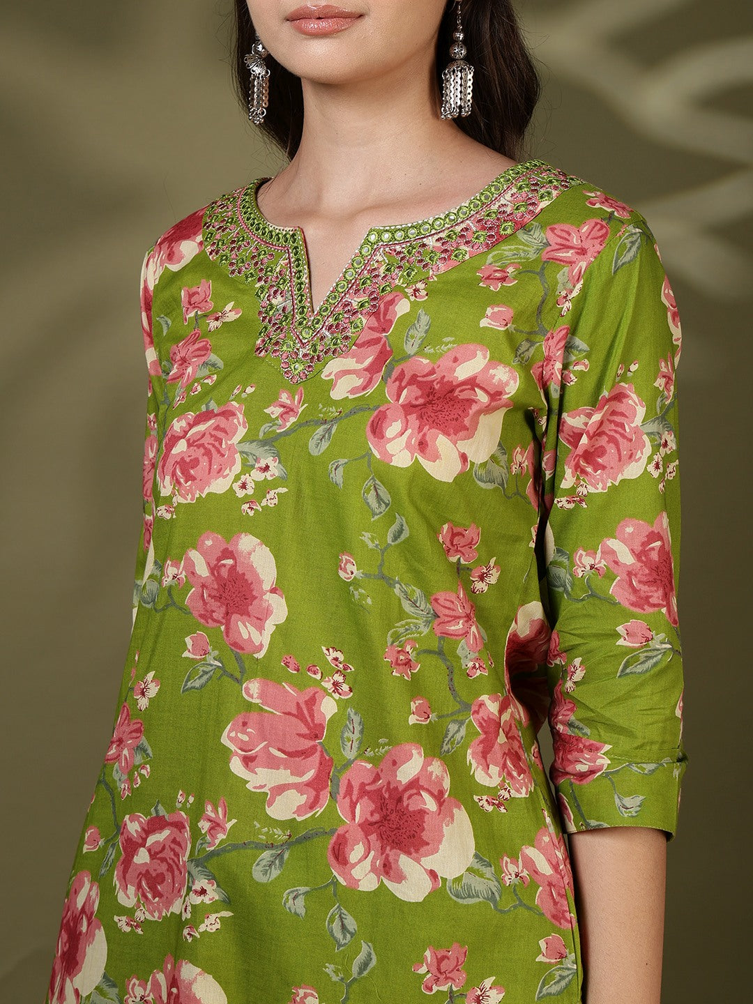 Printed Cotton Blend Kurta With Pant &amp; Dupatta