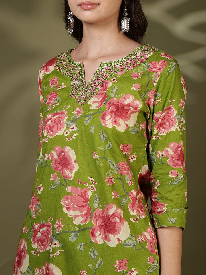 Printed Cotton Blend Kurta With Pant &amp; Dupatta