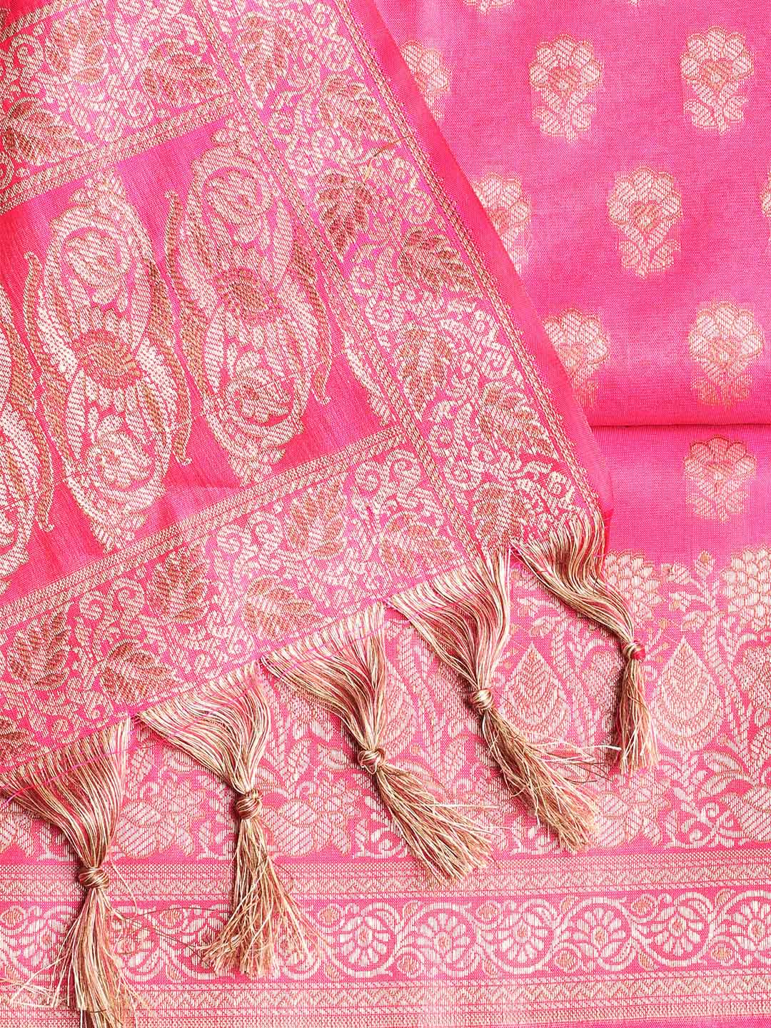 Woven Banarasi Chanderi Unstitched Suit With Dupatta