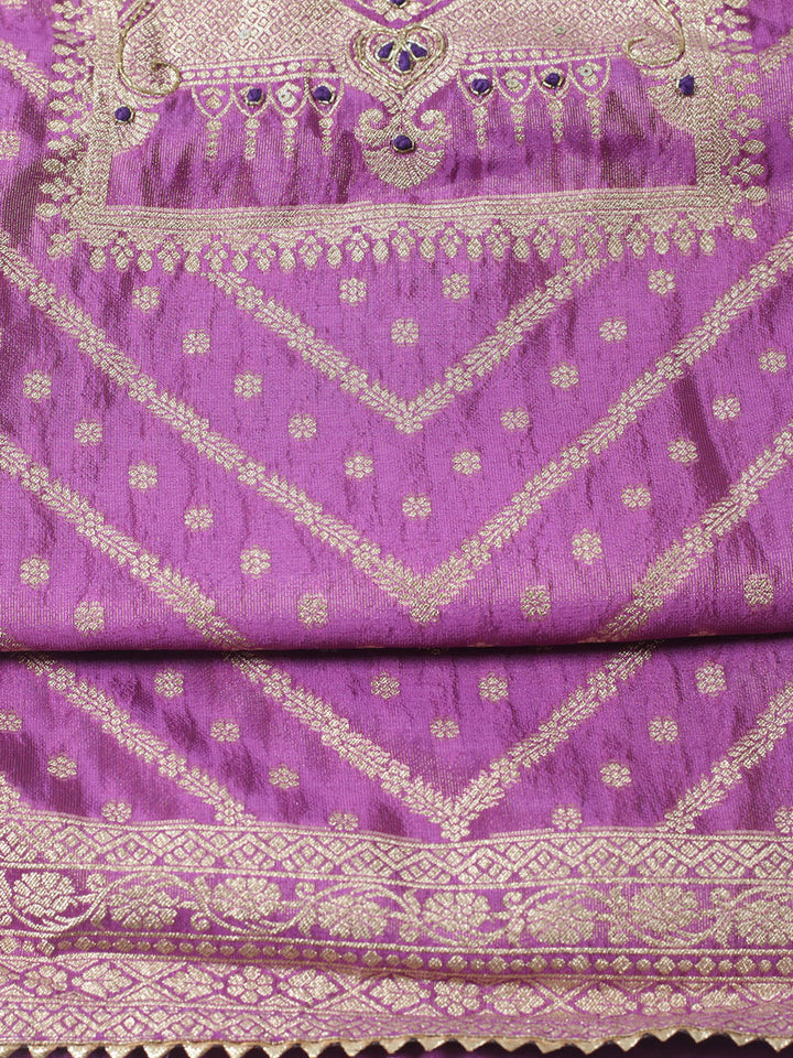 Woven Design Chanderi Unstitched Kurta With Pant &amp; Dupatta