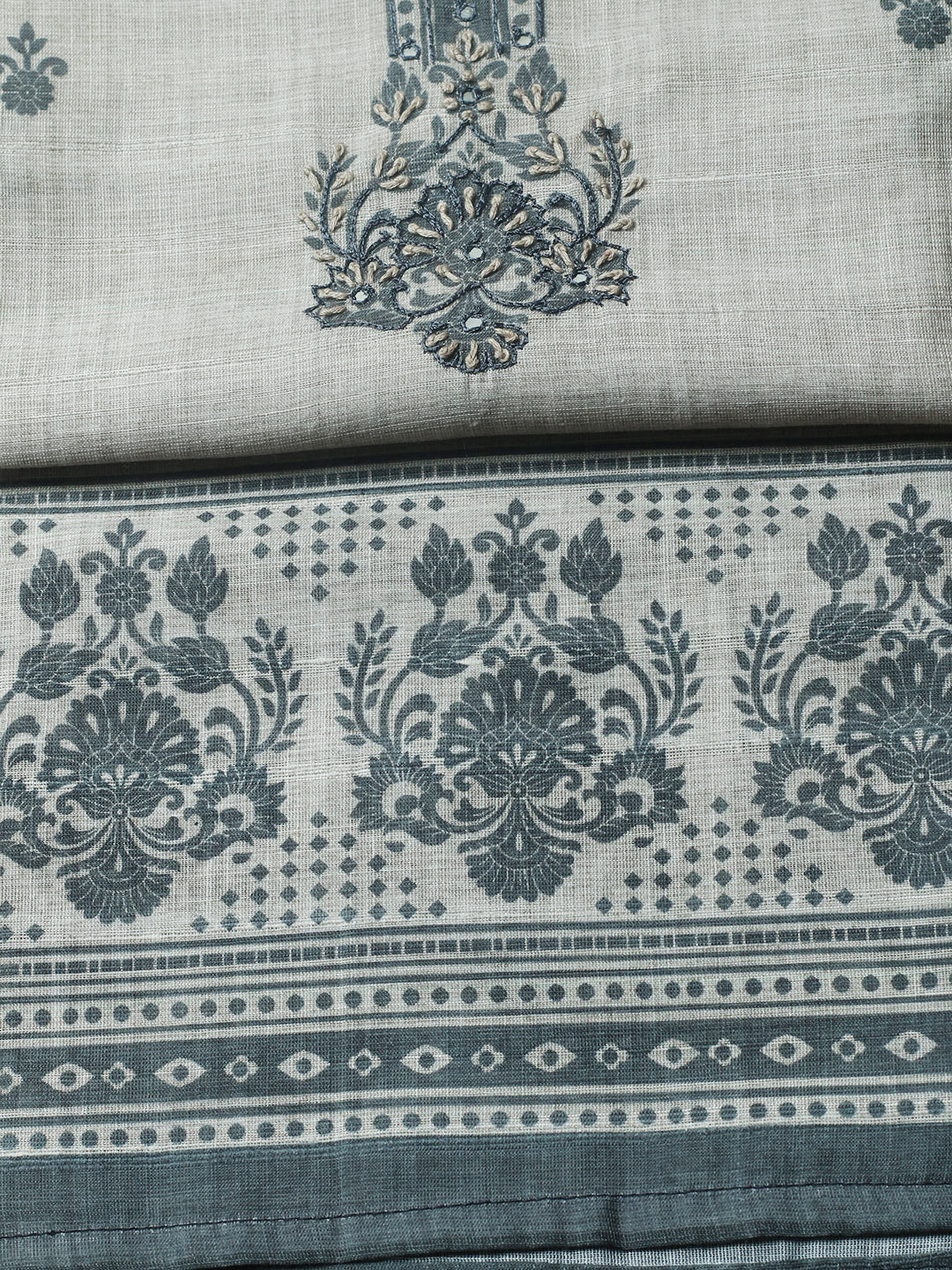 Embroidered Cotton Blend Unstitched Suit With Pant &amp; Dupatta
