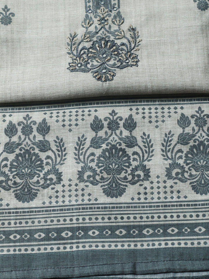 Embroidered Cotton Blend Unstitched Suit With Pant &amp; Dupatta