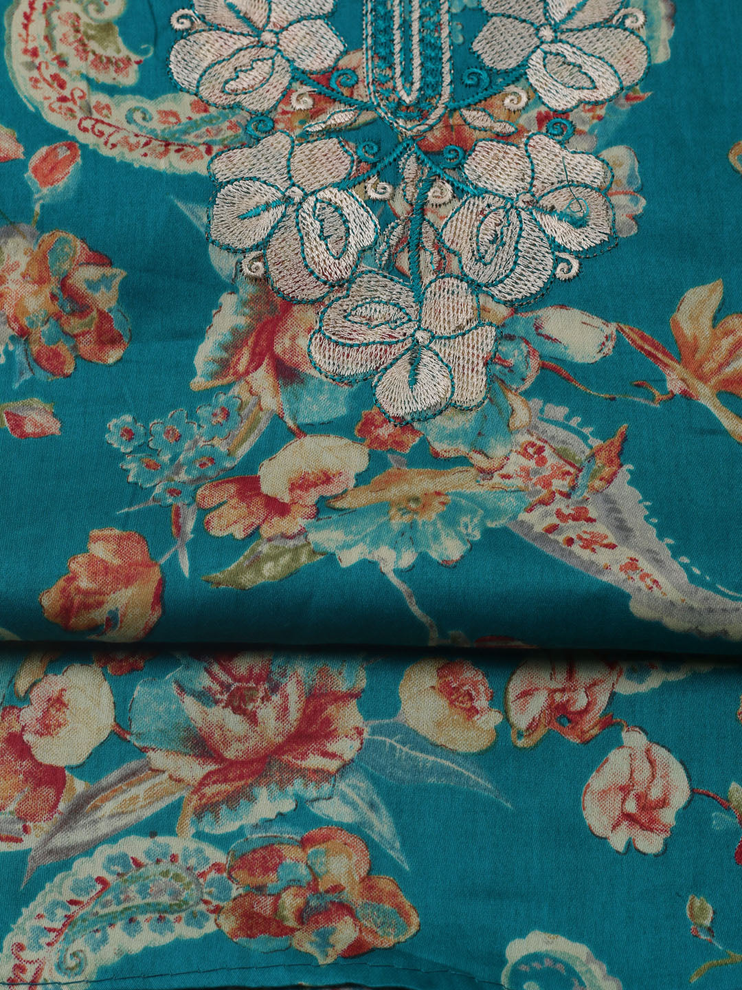 Neck Embroidered Cotton Blend Unstitched Suit With Dupatta