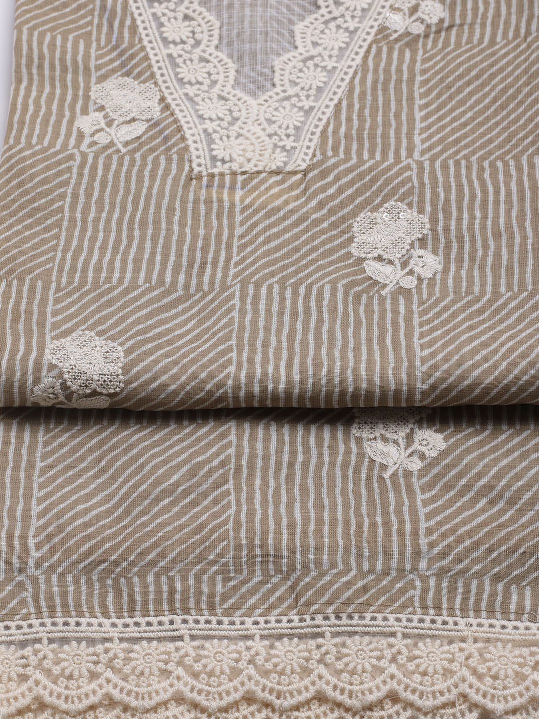 Printed Cotton Blend Unstitched Kurta With Pant &amp; Dupatta