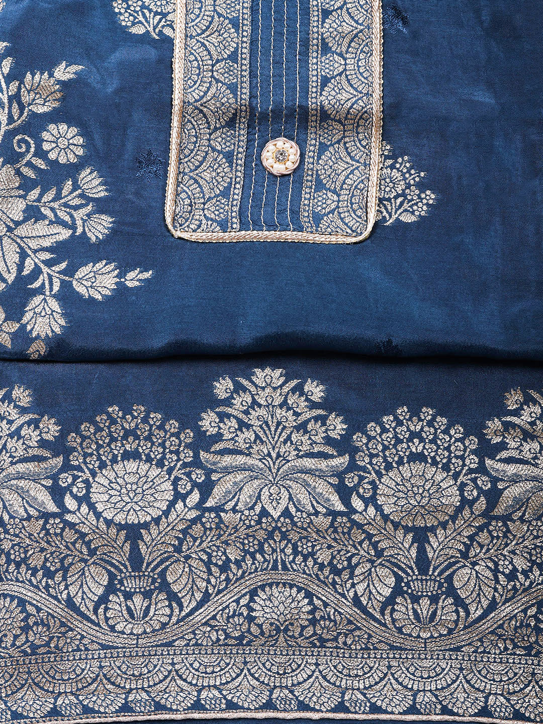 Embroidered Chanderi Unstitched Suit With Pant &amp; Dupatta