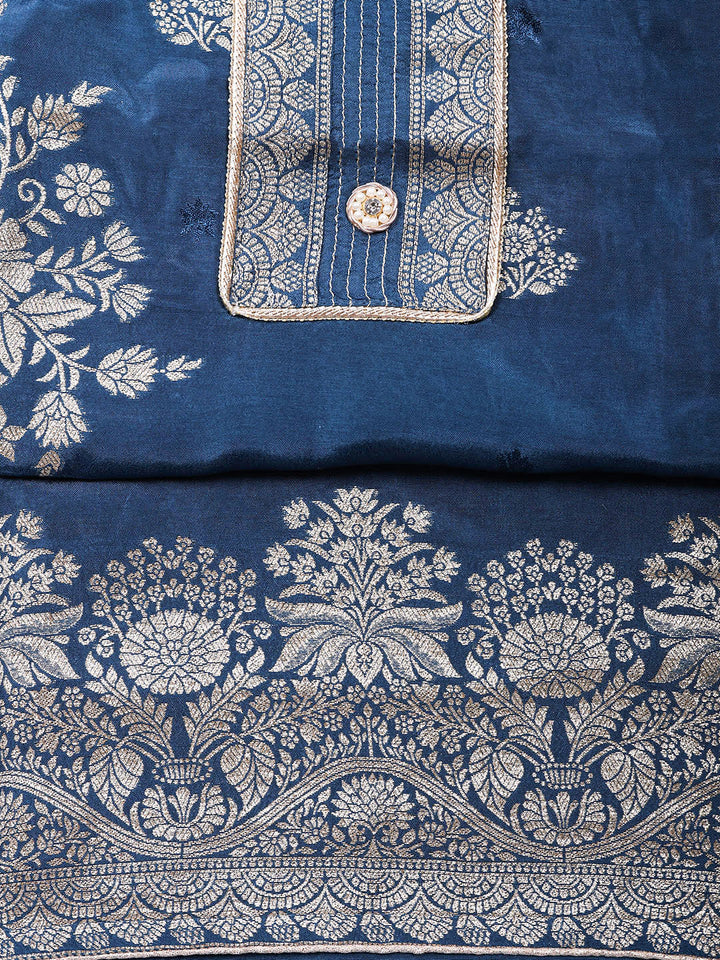 Embroidered Chanderi Unstitched Suit With Pant &amp; Dupatta