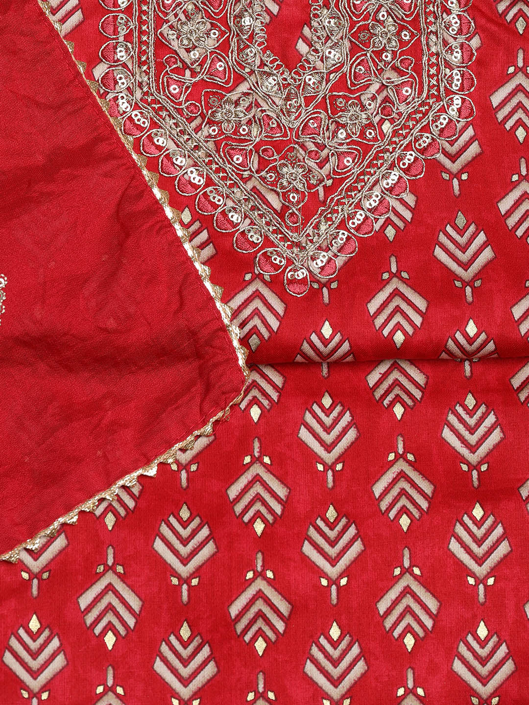 Neck Embroidered Cotton Blend Unstitched Suit With Dupatta