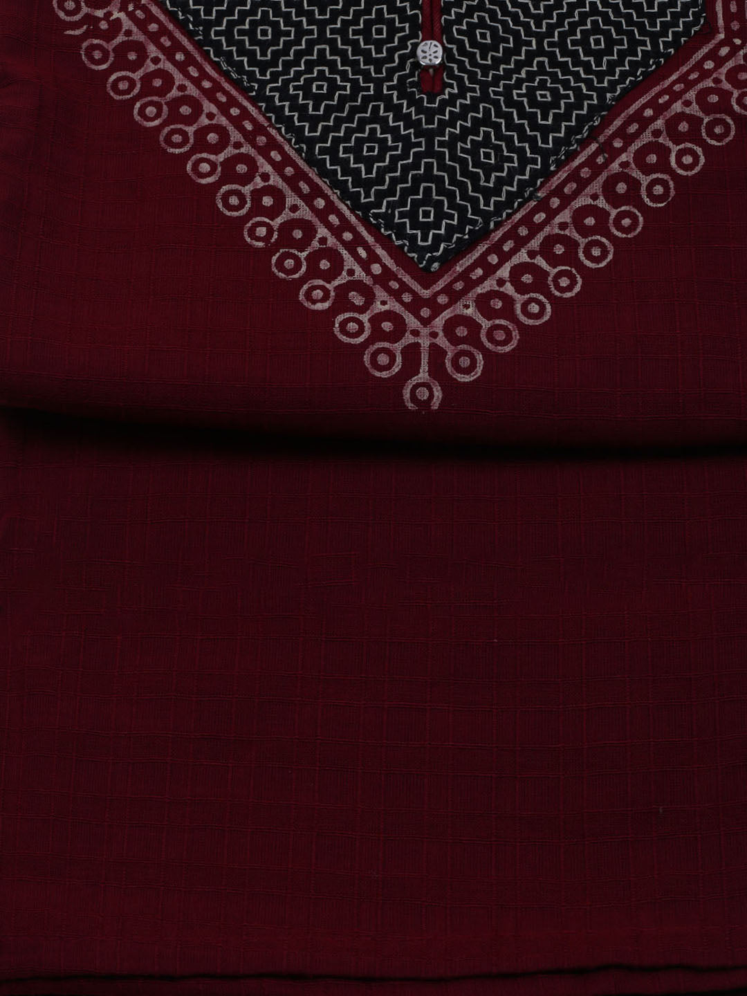 Patch Neck Cotton Blend Unstitched Suit With Dupatta