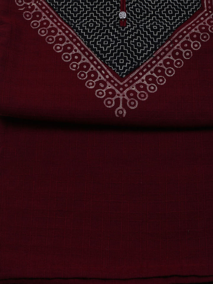Patch Neck Cotton Blend Unstitched Suit With Dupatta