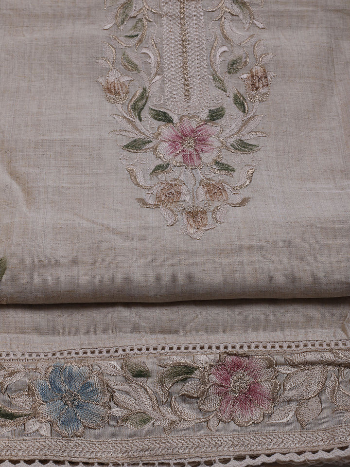 Embroidered Chanderi Unstitched Suit With Dupatta