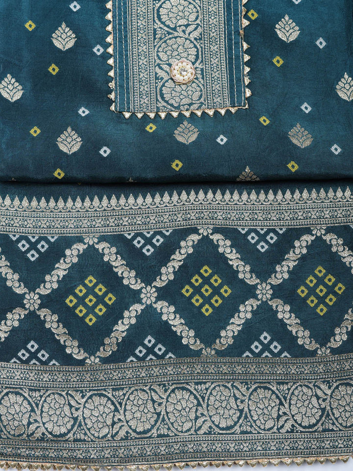 Embroidered Chanderi Unstitched Suit With Pant &amp; Dupatta