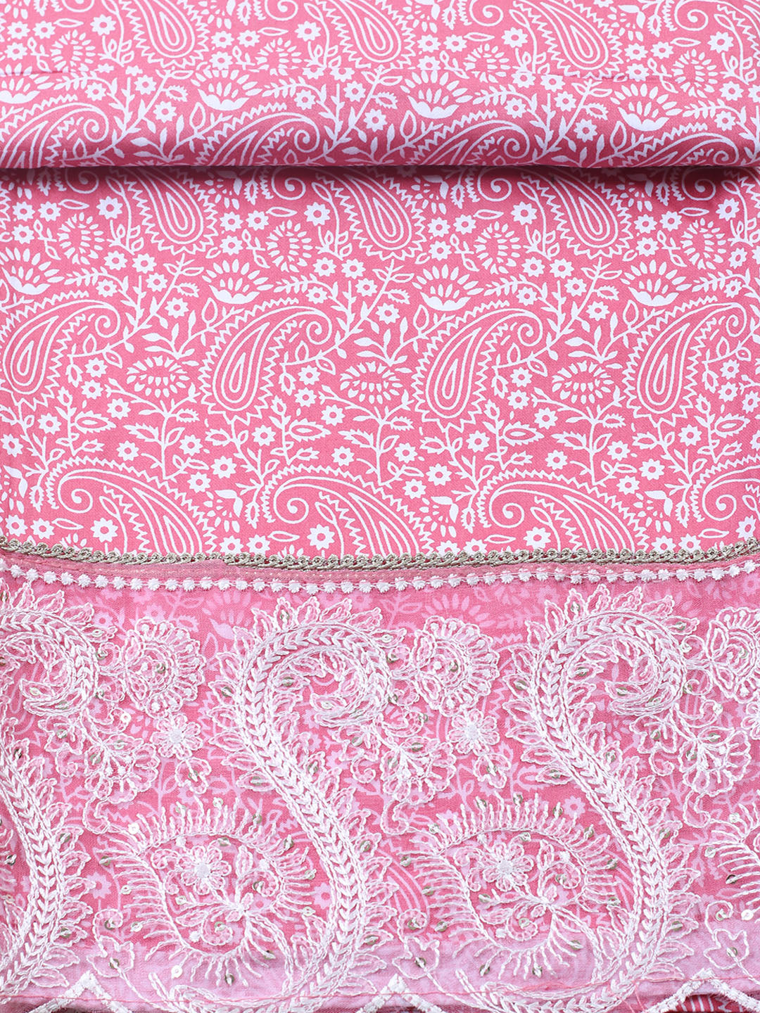 Printed Cotton Blend Unstitched Suit With Pant &amp; Dupatta
