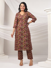 Printed Cotton Blend Kurta With Pants & Dupatta