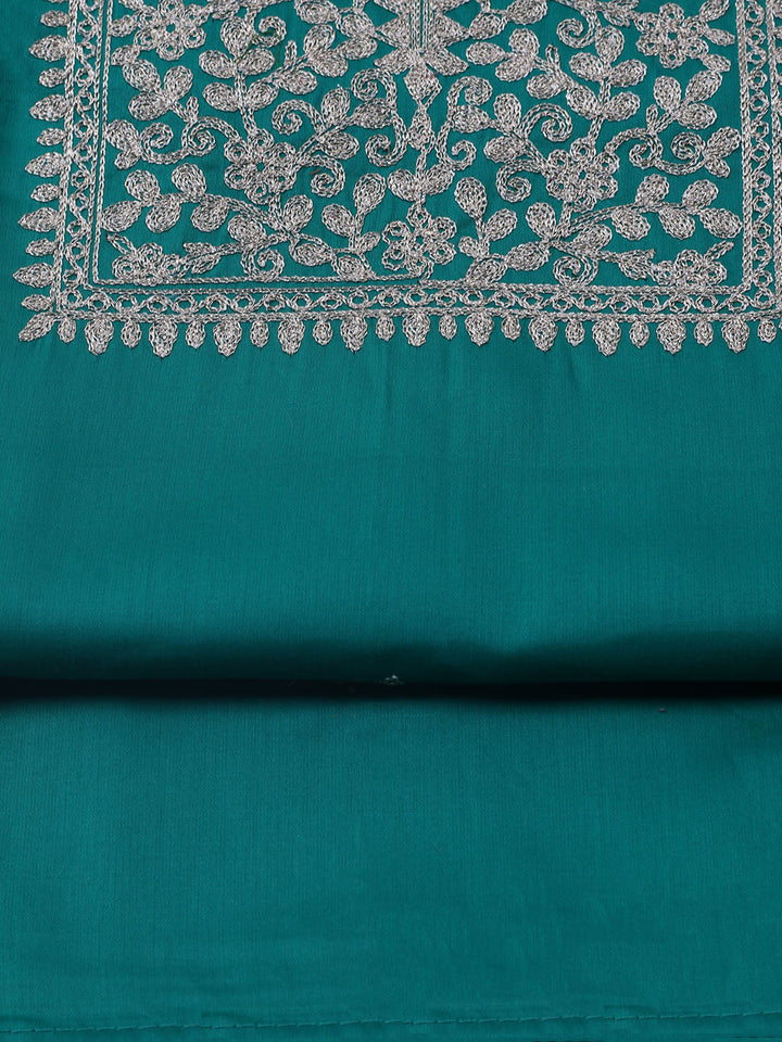Neck Embroidered Chanderi Unstitched Suit With Dupatta