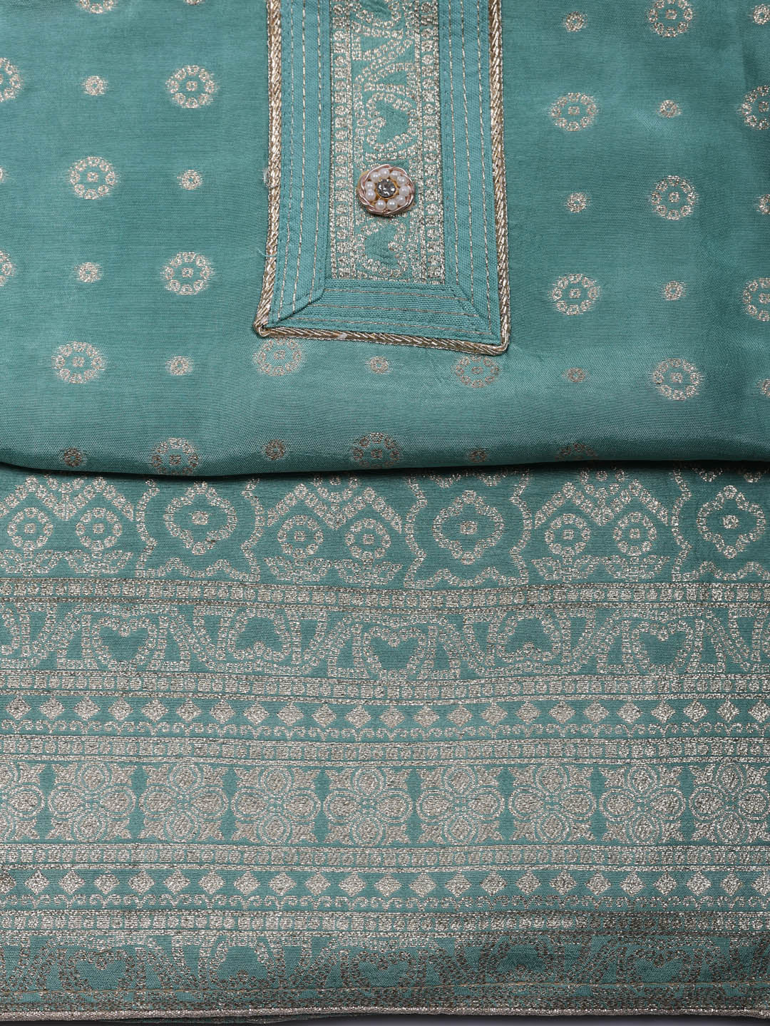 Embroidered Chanderi Unstitched Suit With Pant &amp; Dupatta