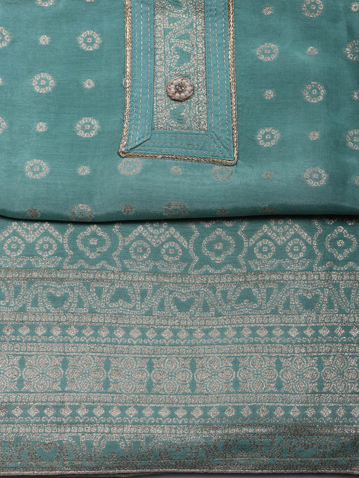 Embroidered Chanderi Unstitched Suit With Pant &amp; Dupatta