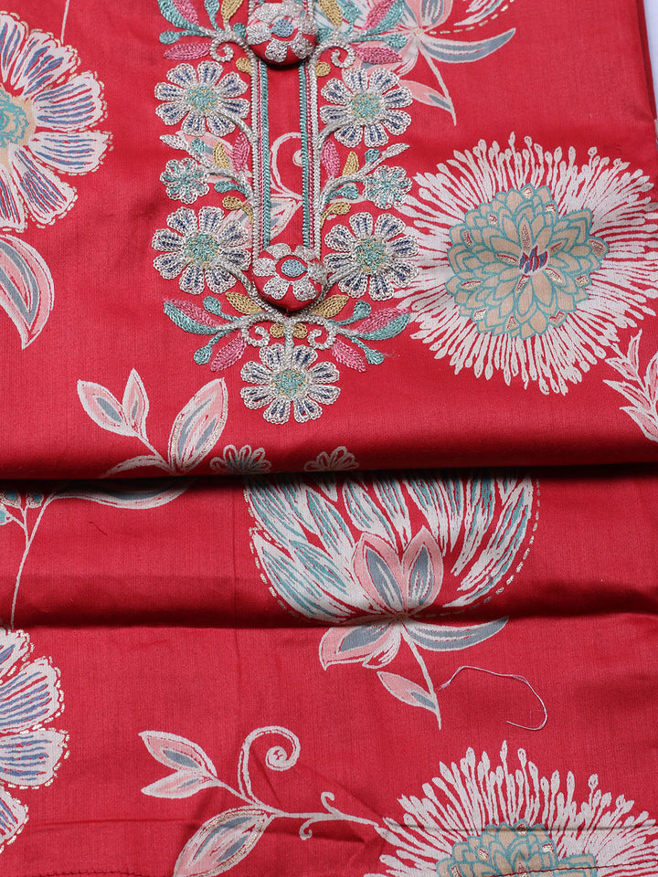Embroidered Cotton Blend Unstitched Suit With Pant &amp; Dupatta