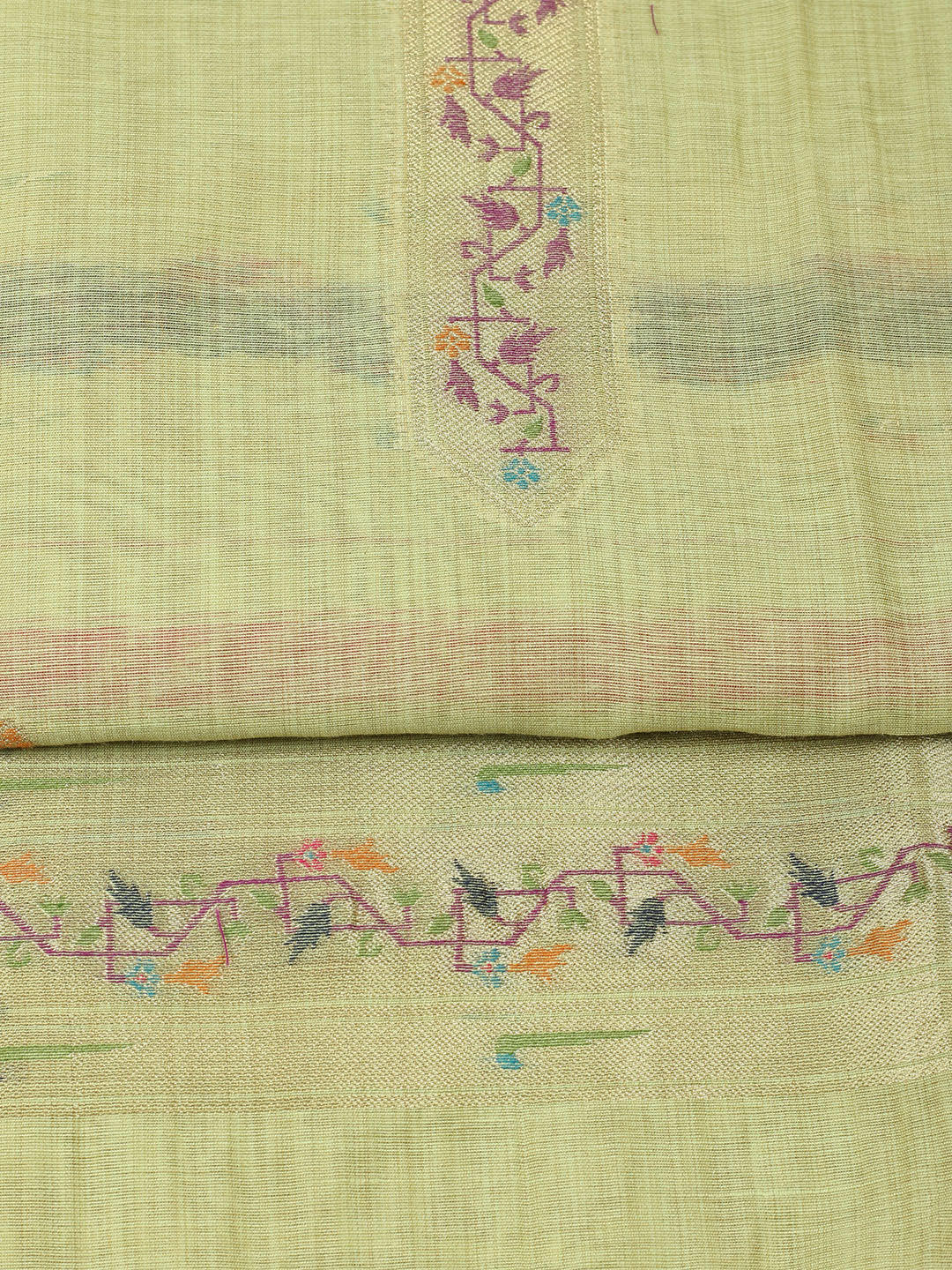 Embroidered Chanderi Unstitched Suit With Pant &amp; Dupatta