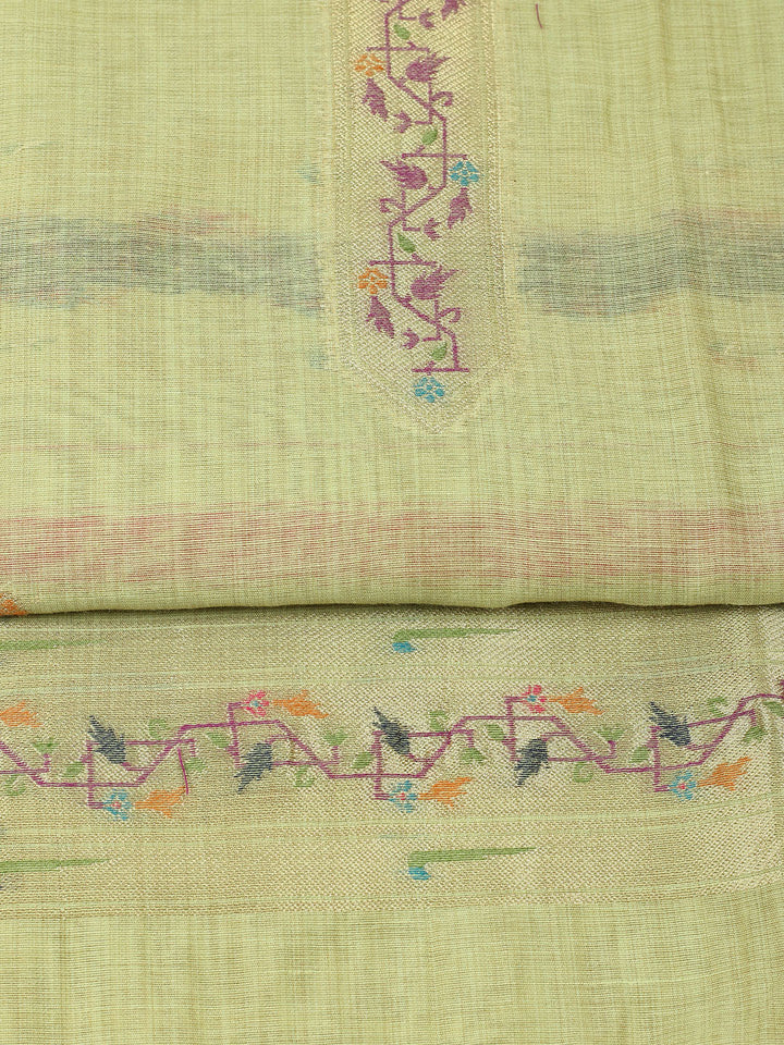 Embroidered Chanderi Unstitched Suit With Pant &amp; Dupatta