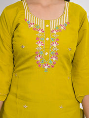 Neck Embroidery Muslin Kurta With Pants & Dupatta