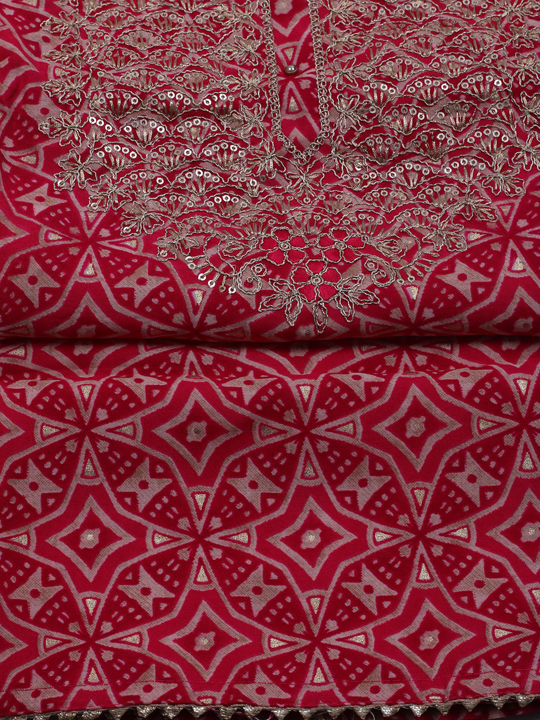 Neck Embroidered Cotton Blend Unstitched Suit With Dupatta