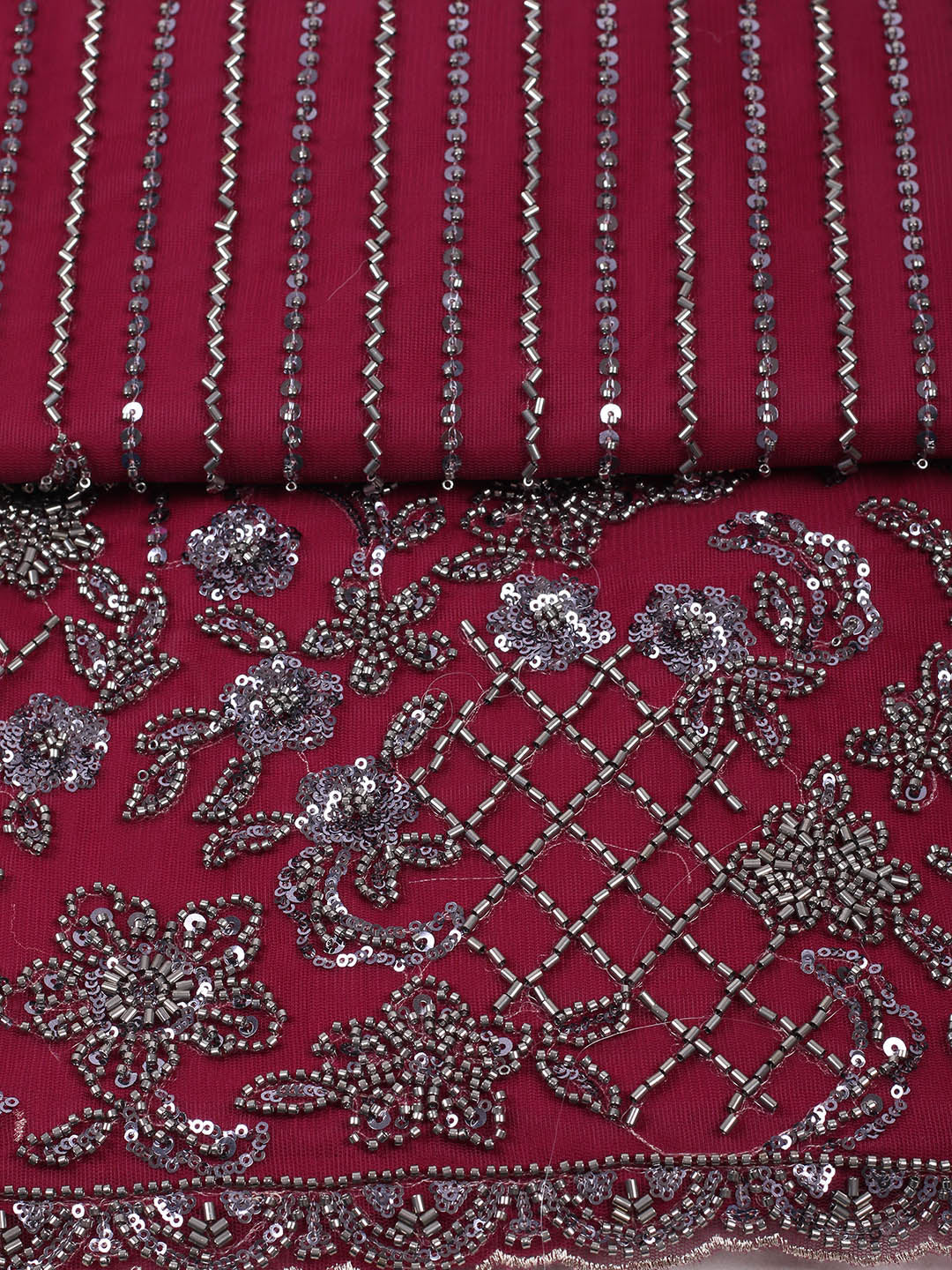 Embroidered Net Unstitched Suit With Pant &amp; Dupatta