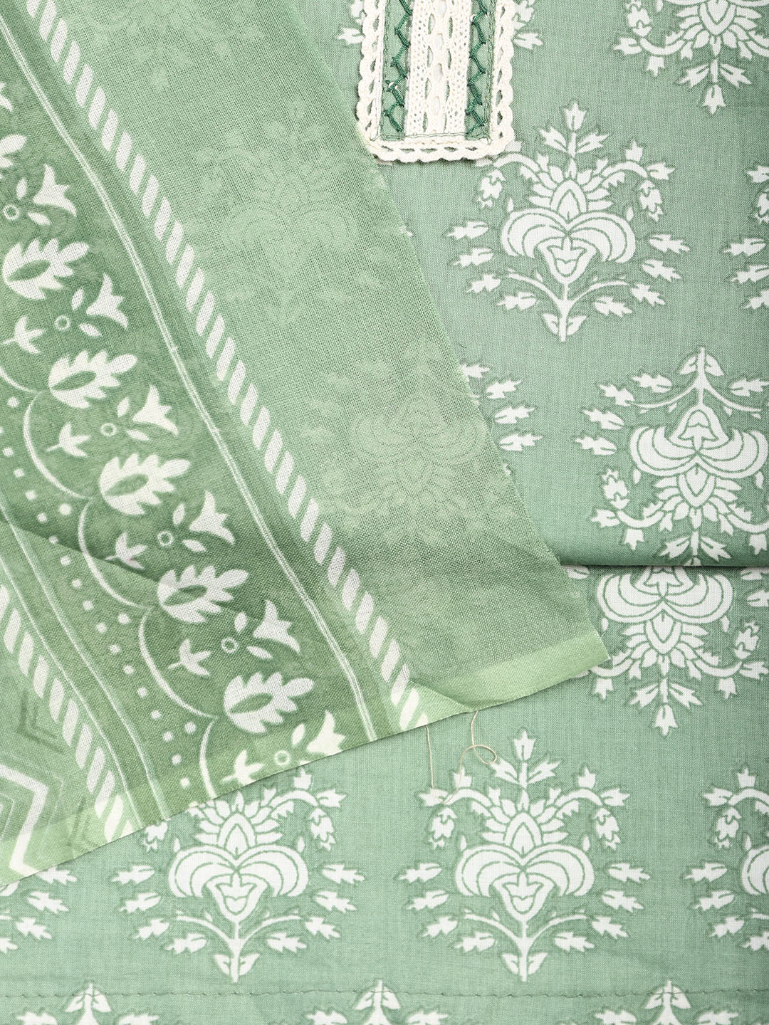 Patch Neck Cotton Blend Unstitched Suit With Dupatta