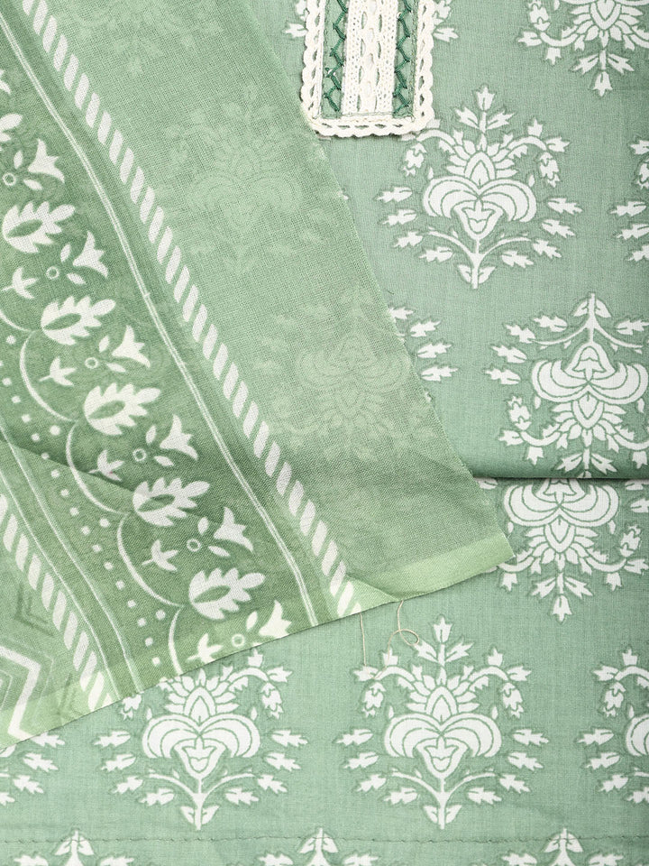 Patch Neck Cotton Blend Unstitched Suit With Dupatta
