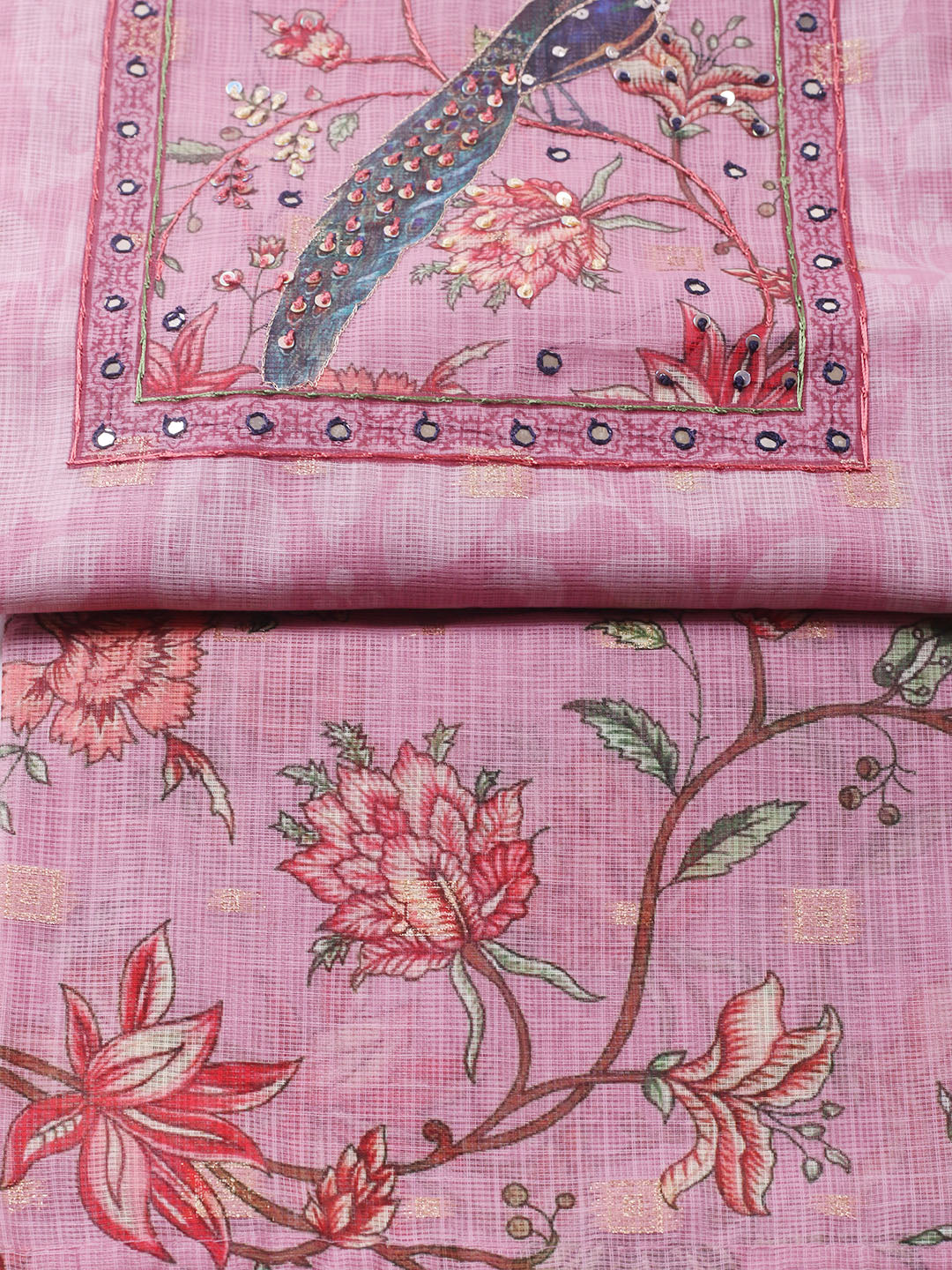 Embroidered Cotton Blend Unstitched Suit With Pant &amp; Dupatta