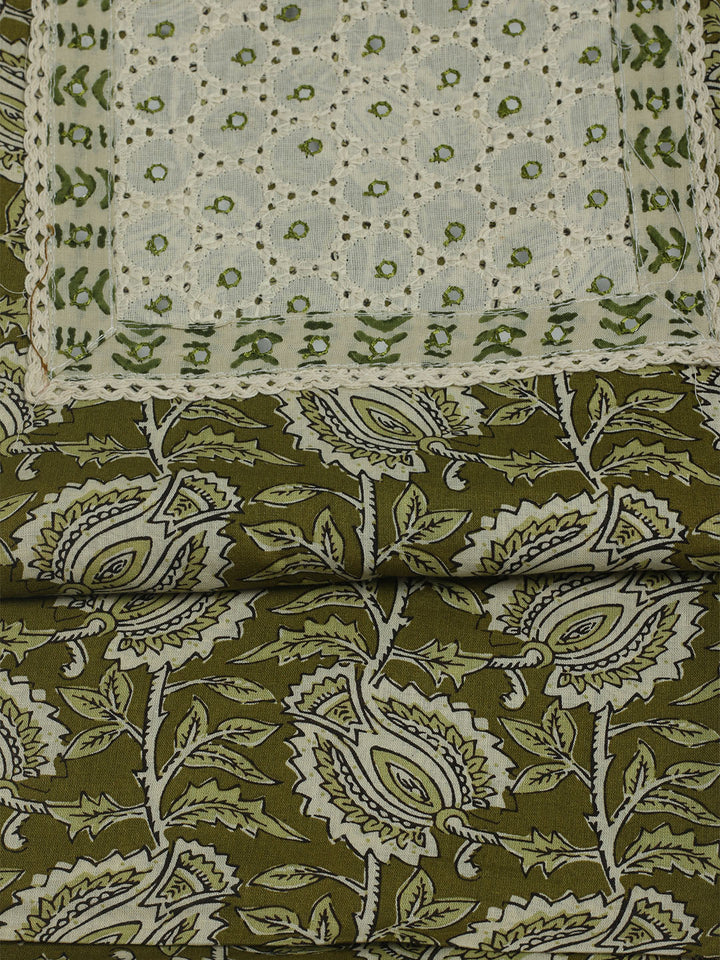 Printed Cotton Unstitched Suits Printed Suit With Pant &amp; Dupatta